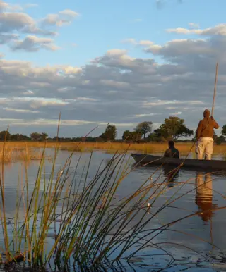 Fahre im Mokoro im Okavango Delta